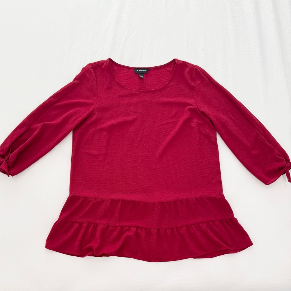 I.N. Studio Rich Red Ruffle Blouse